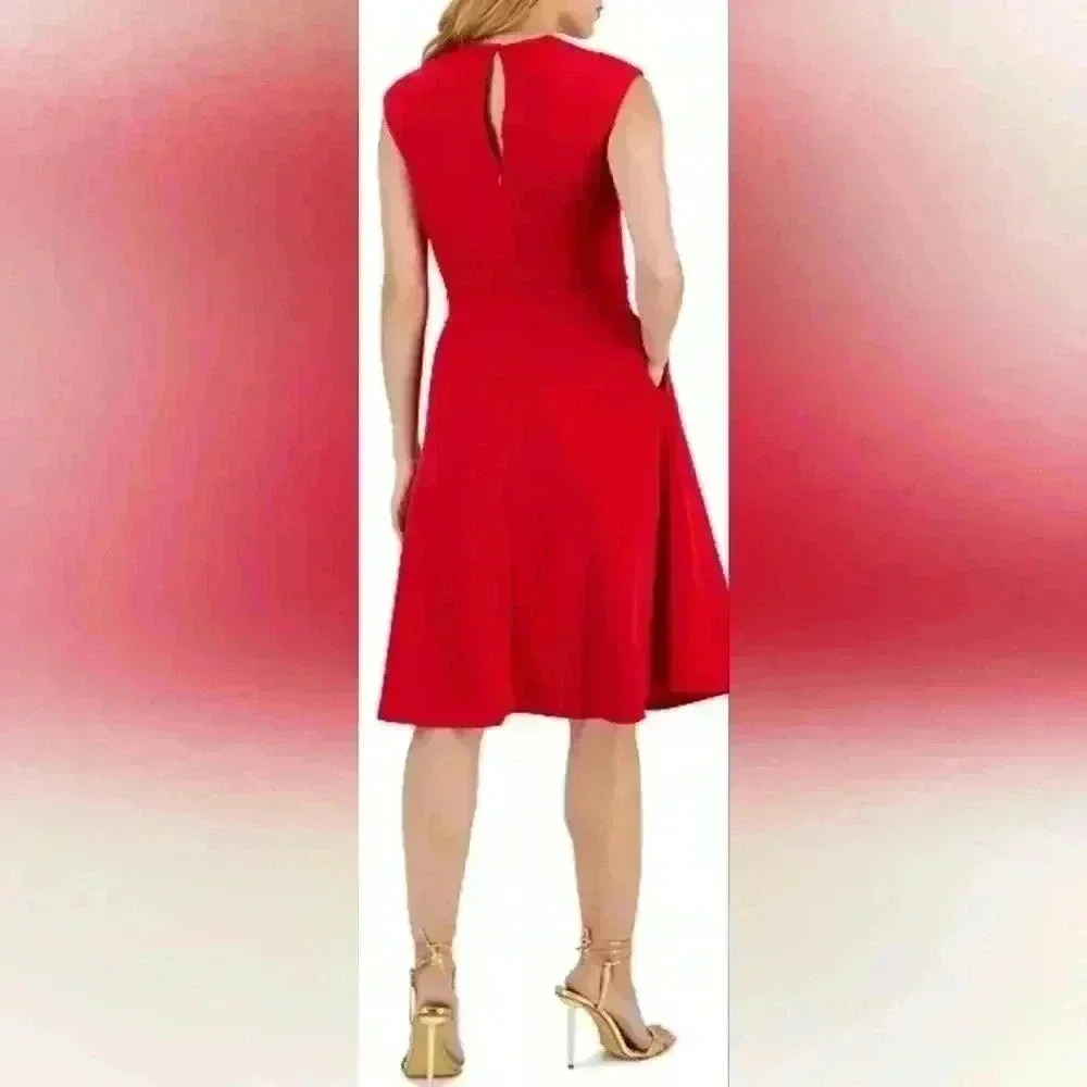Tahari ASL Pleated-neck Sleeveless fit & flare dress NWT SZ 14 Cocktail dress - Picture 2 of 11